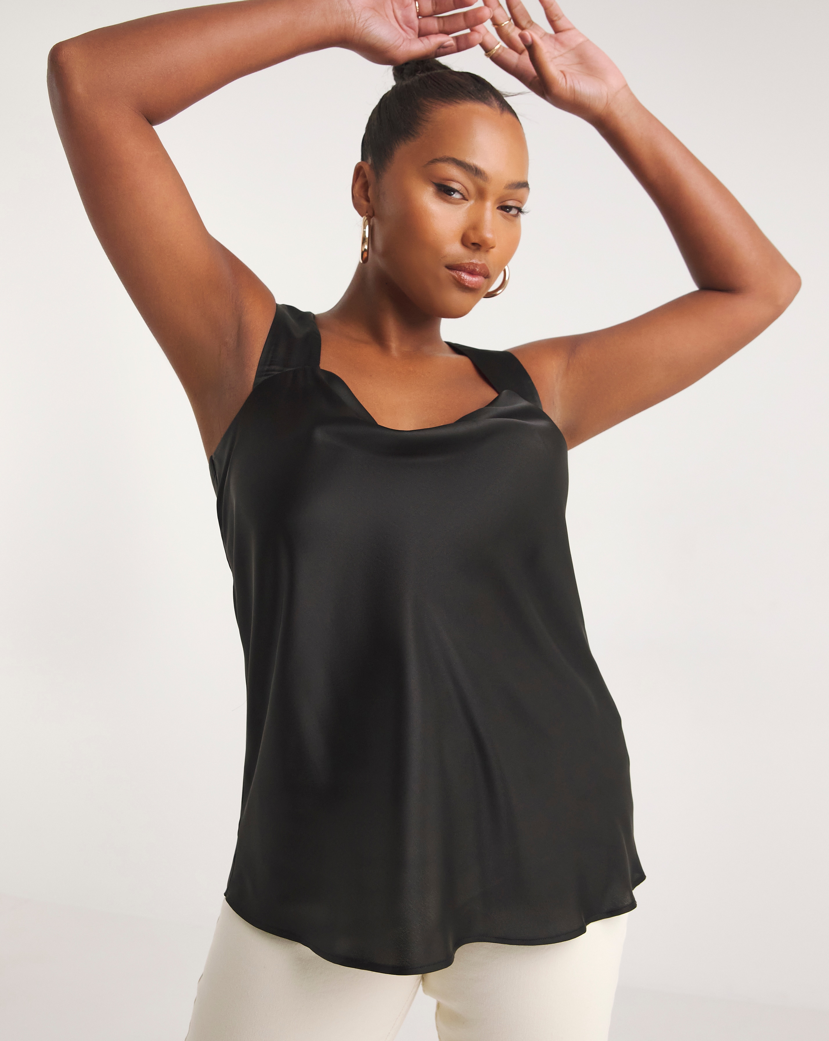 Black Satin Cowl Neck Cami