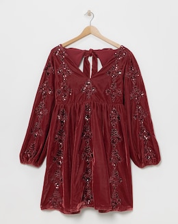 Maya Curve Crushed Velvet Embellished Dress