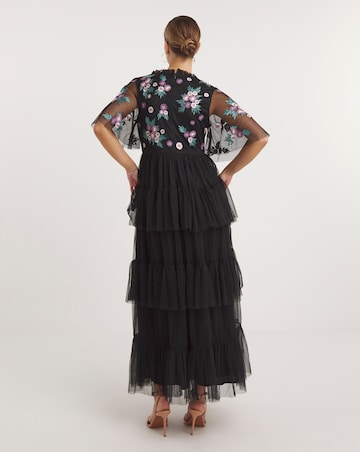Maya Deluxe Maxi Dress Ruffle Shoulder - Robe Longue Demoiselle D'Honneur Femme à Paillettes