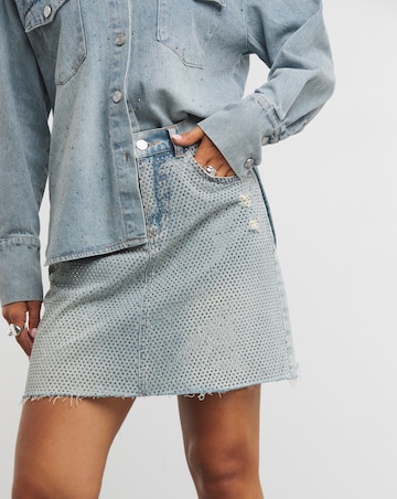 Light Wash Embellished Mini Skirt