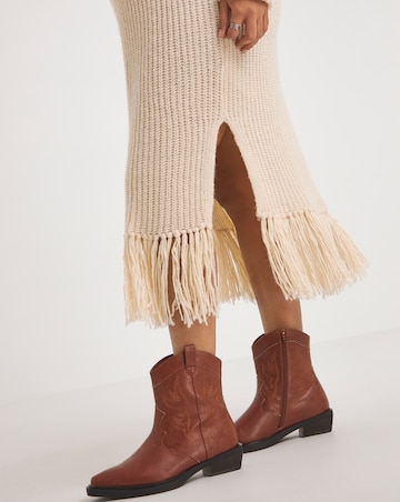 Cream Fringe Knitted Midi Dress