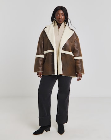 Native Youth Faux Shearling and vintage Look Vegan Leather Double Breasted Coat