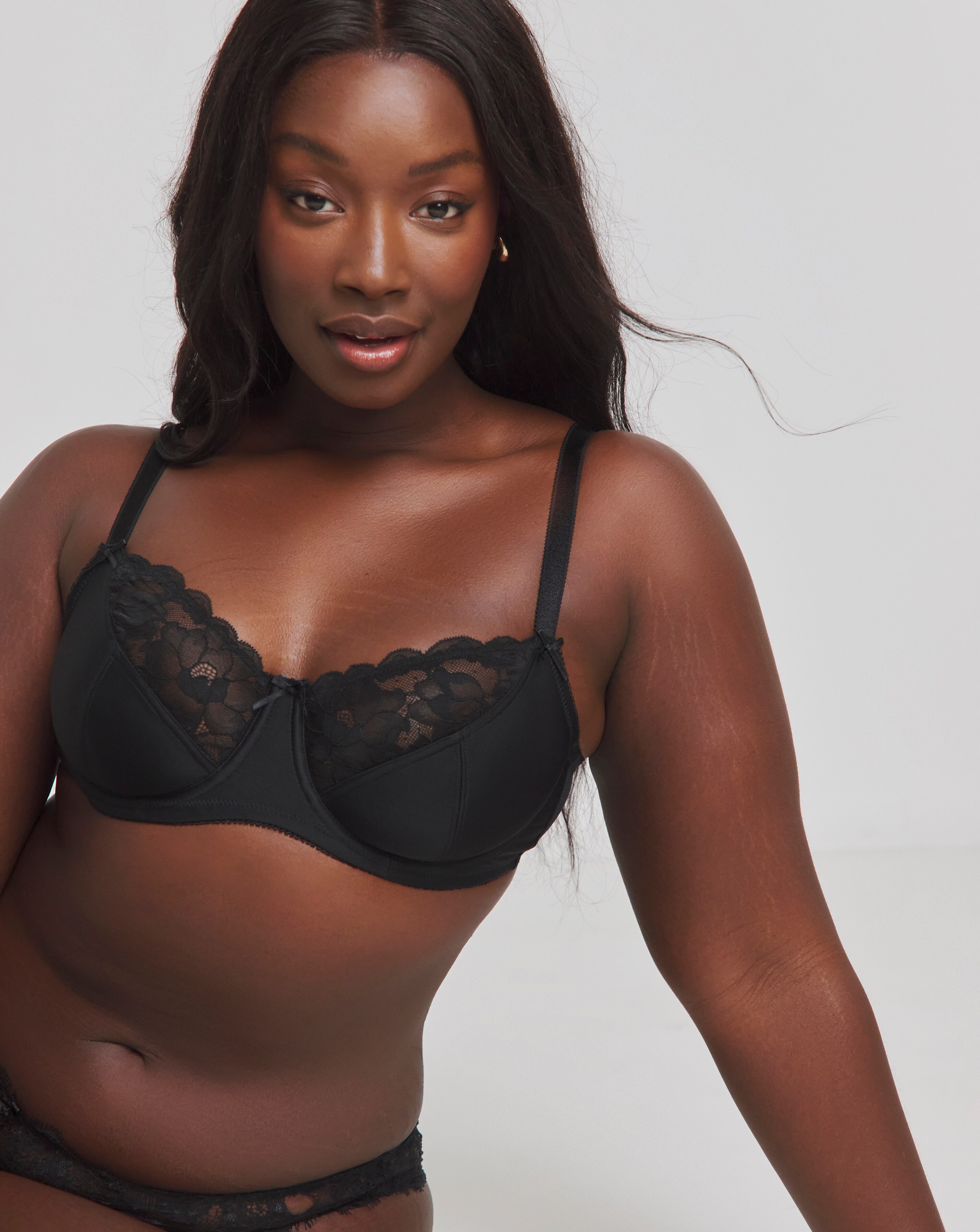 Pretty Secrets Ivy Lace Basic  Balcony Bra B-F- Black