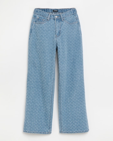 Linear Distressed Denim Wide Leg Jeans