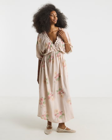 Simply Be Pink Floral Printed Linen Blend Midi Dress