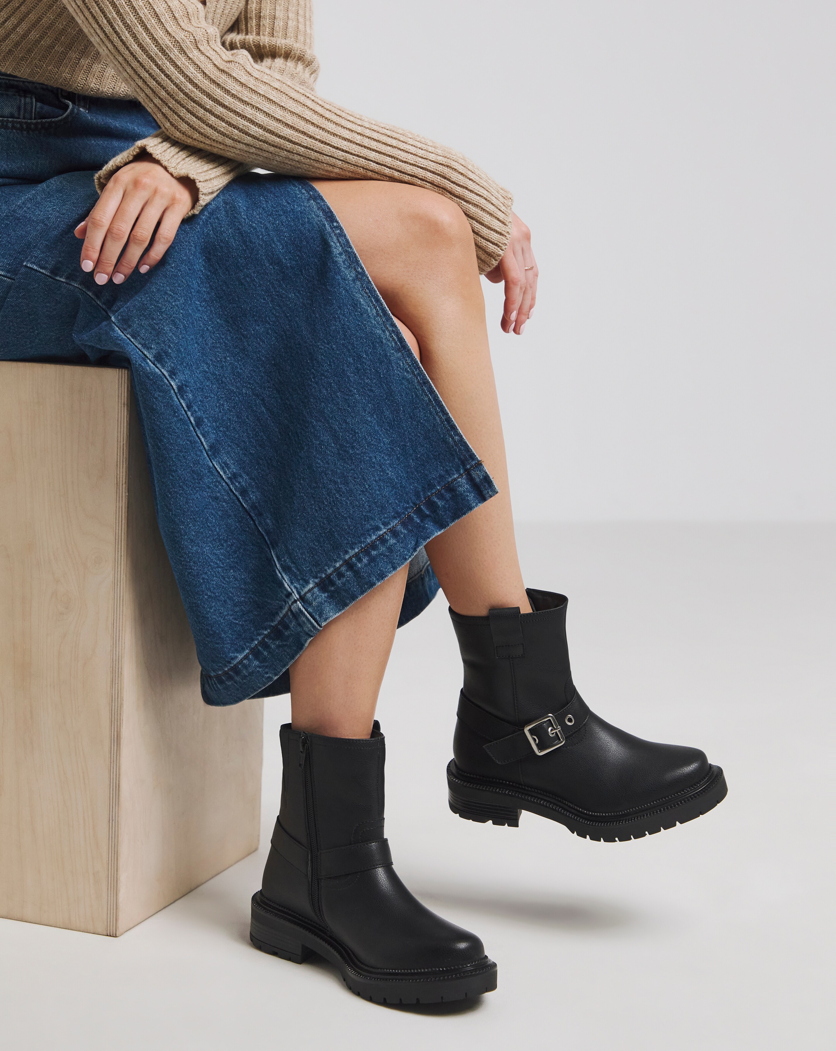 Vada Classic Multi Buckle Biker Boots Wide E Fit Simply Be