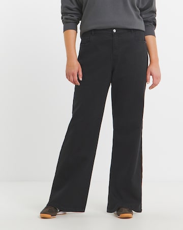 Black Fleece Lined Cosy Warm Feel Stretch Wide Leg Jeans