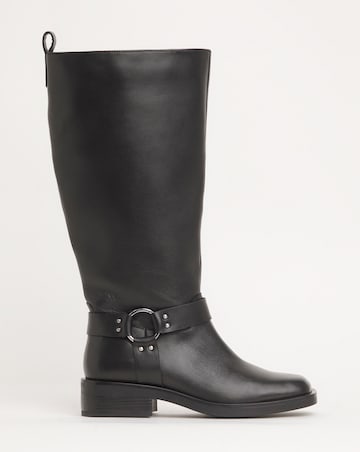 Dewey Leather Harness Detail Western Biker Boots Extra Wide EEE Fit Curvy Calf