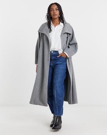 Grey Funnel Neck Faux Wool Coat