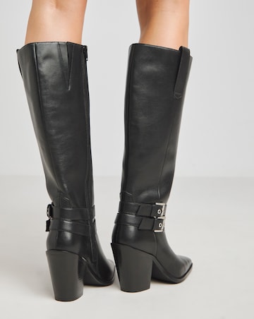 Roux Leather Western Knee High Heeled Boots Wide E Fit Curvy Calf