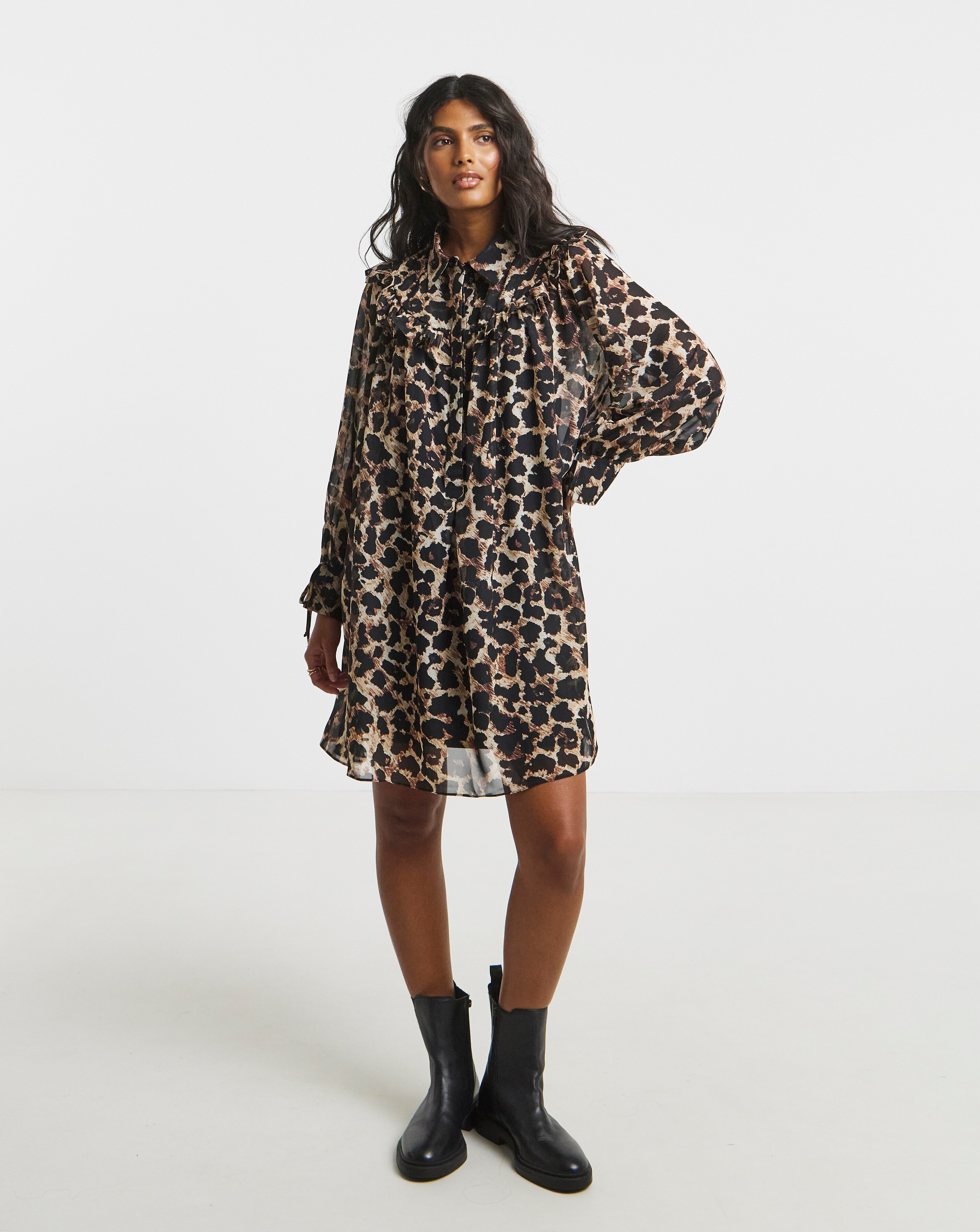 Simply Be Leopard Print Animal Swing Shirt Dress