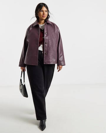 Blackcurrant Faux Leather Button Through Shacket