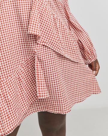 Native Youth Gingham Smock Raglan Mini Dress With Cut Away Back