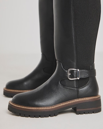 Apollo Knee High Elasticated Buckle Boots - Extra Wide Fit (EEE) & Curvy Calf