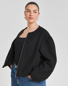 Simply Be Black Bubble Hem Round Collar Jacket