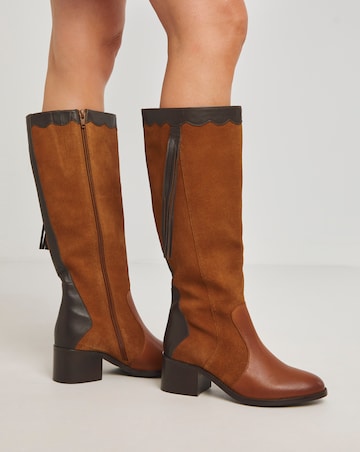 Joe Browns Brown Suede Knee High Boot- Extra Wide Fit (EEE) & Super Curvy Calf