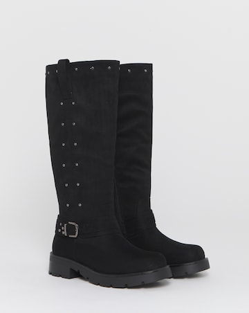 Zoey Studded Knee High Biker Boots - Extra Wide Fit (EEE) & Super Curvy Calf
