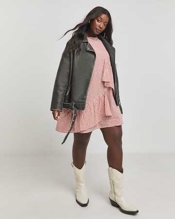 Native Youth Gingham Smock Raglan Mini Dress With Cut Away Back