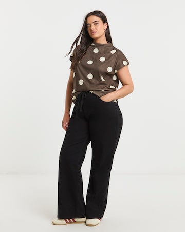 Brown Spot Print Slash Neck Mesh Top