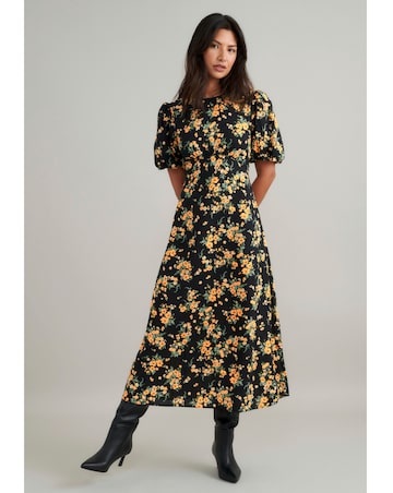 Nobody's Child Benita Midi Dress Yellow and Black Ditsy Floral