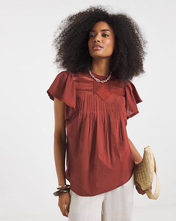 Rust Angel Sleeve Lace Insert Blouse