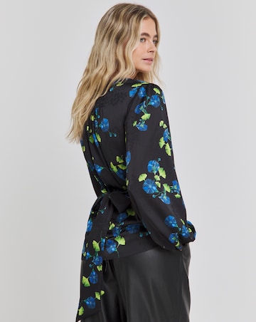 Joanna Hope Floral Satin Wrap Blouse