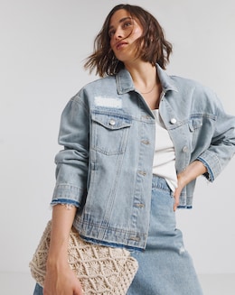 Simply Be Light Wash Rip and Repair Denim Jacket