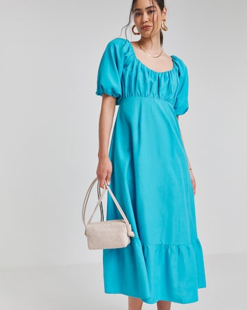 Joanna Hope Linen Dress With Puff Sleeves