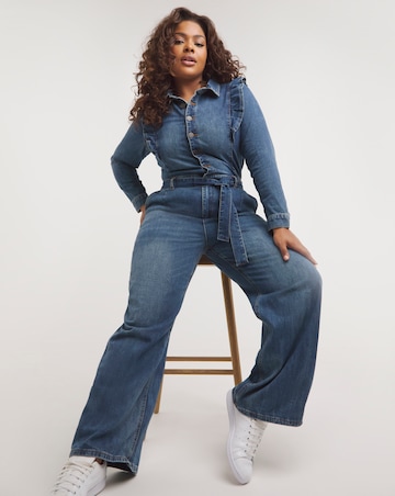 Blue Vintage Denim Boiler Suit With Frill Detail