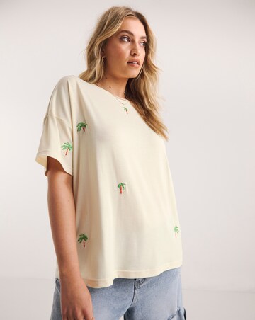 Ivory Embroidered Palm Tee