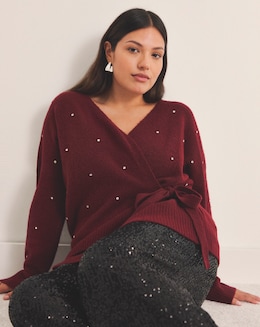 Brushed Yarn Burgundy Diamante Ballet Wrap Cardigan