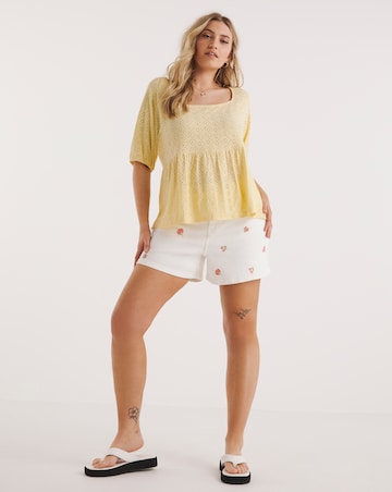 Simply Be Lemon Jersey Broderie Square Neck Top