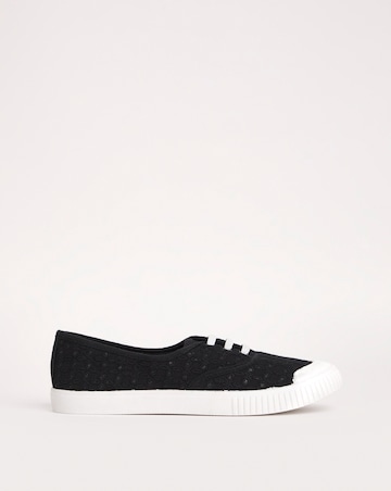 Burney Broderie Lace Up Plimsole Trainers Wide E Fit