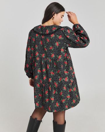 Ditsy Print Lace Trim Collar Smock Dress