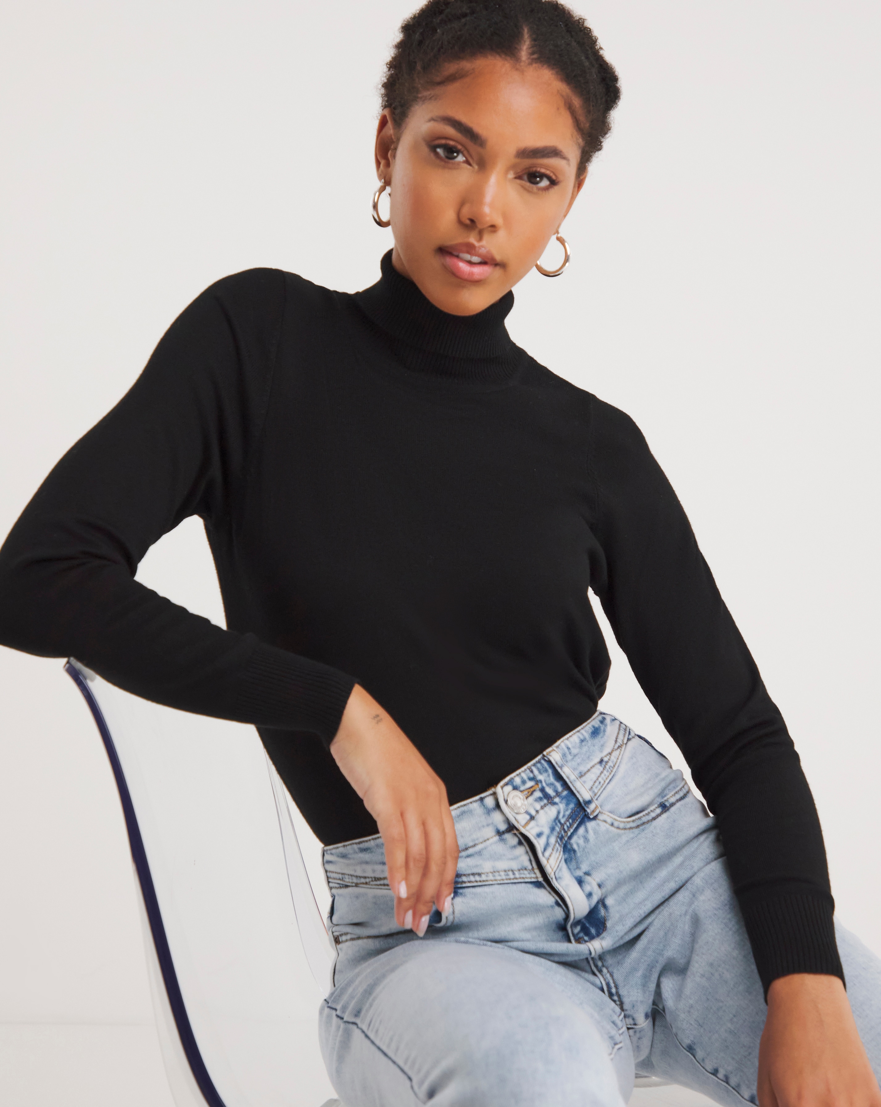Black Roll Neck Jumper Simply Be