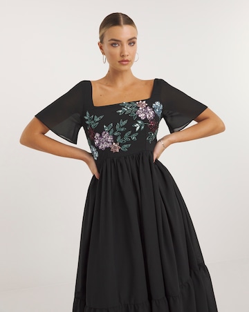 Maya Deluxe Square Neck Embellished Floral Midaxi Dress