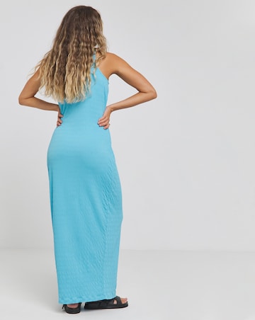 Blue Textured Jersey Racer Maxi Dress
