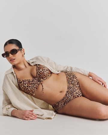 Simply Be Leopard Print Shirred Midi Bikini Bottoms