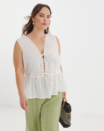 Simply Be White Tie Front Cami With Scallop Edge