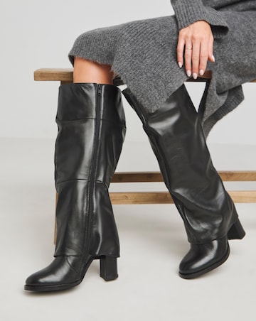Lauretta Leather Gaiter Platform Heeled Boots Wide E Fit Curvy Calf