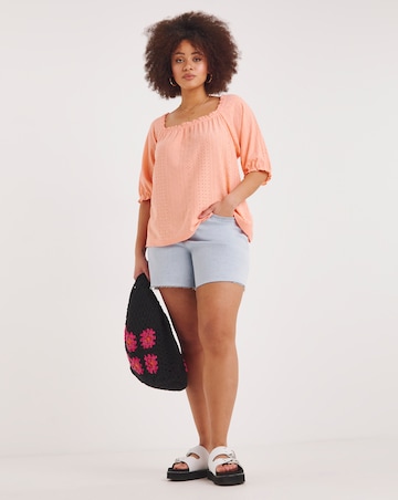 Coral Jersey Broderie Square Neck Top