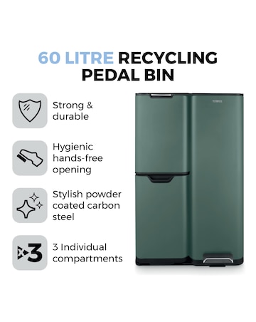 Tower 60L Recycling Bin with 3 Individual Compartments