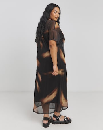 Black Blurred Printed Mesh T-Shirt Dress