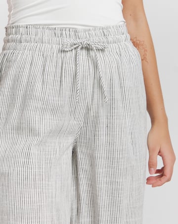 Ivory Stripe Tie Waist Wide Leg Linen Trousers