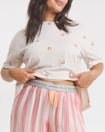 Fruit Embroidery Detail Top And Stripe Print Pyjama Set