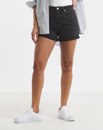 Simply Be Washed Black Authentic Denim Loose Mom Short
