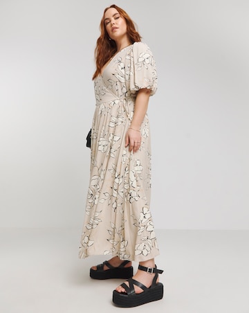 Lovedrobe Floral Wrap Front With Puff Sleeve Midi Dress