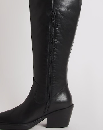 Zena Leather Western Cowboy Over The Knee Boots Extra Wide EEE Fit Curvy Calf