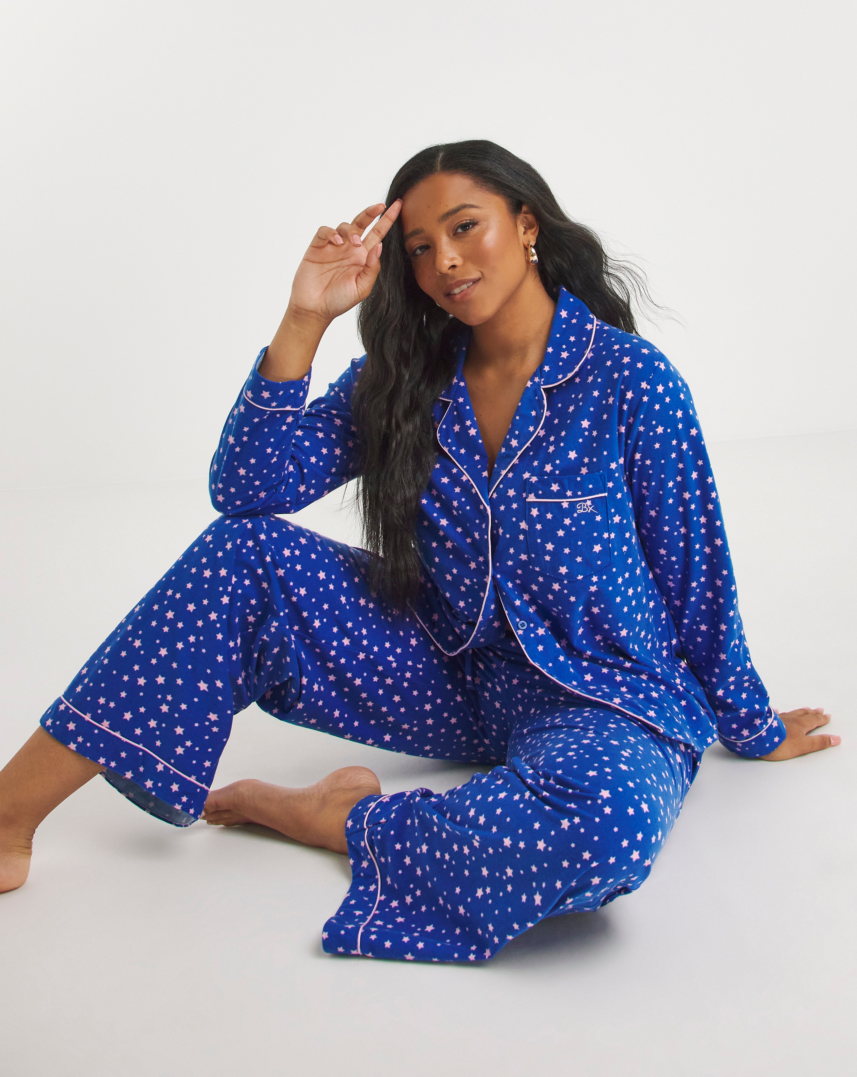 Boux Avenue Blue Star Print Fleece Pyjamas in a Bag Simply Be