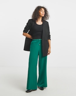 Forest Green Drawcord Waist Relaxed Wide Leg Trousers